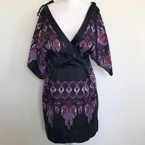 Sexy Small Bebe Kimono Black Paisley Dress